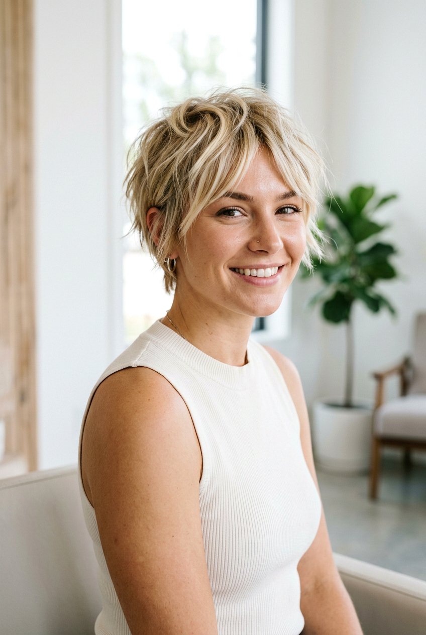 Blonde Ribbons On Textured Pixie Cut - 20 natural looking blonde ribbons - 20 natural looking blonde ribbons