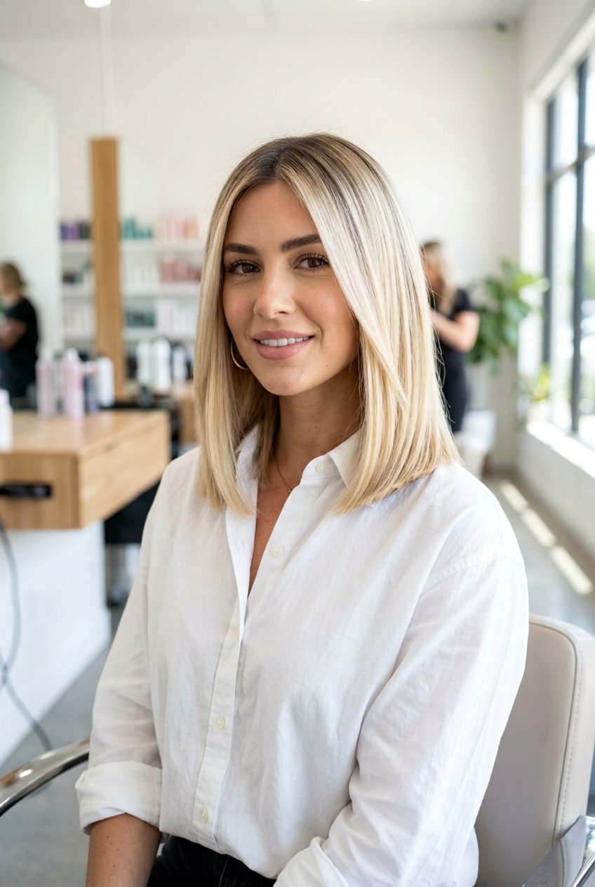 Blonde Root Smudge Blunt Cut Lob - 20 blonde root smudge for mature hair - 20 blonde root smudge for mature hair