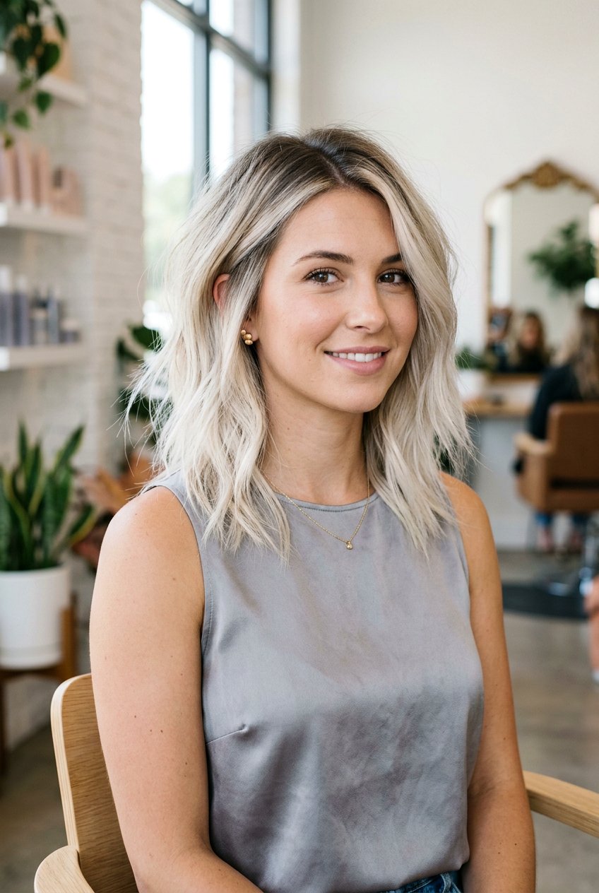 Blonde Root Smudge Razor Cut Lob - 20 blonde root smudge for mature hair - 20 blonde root smudge for mature hair