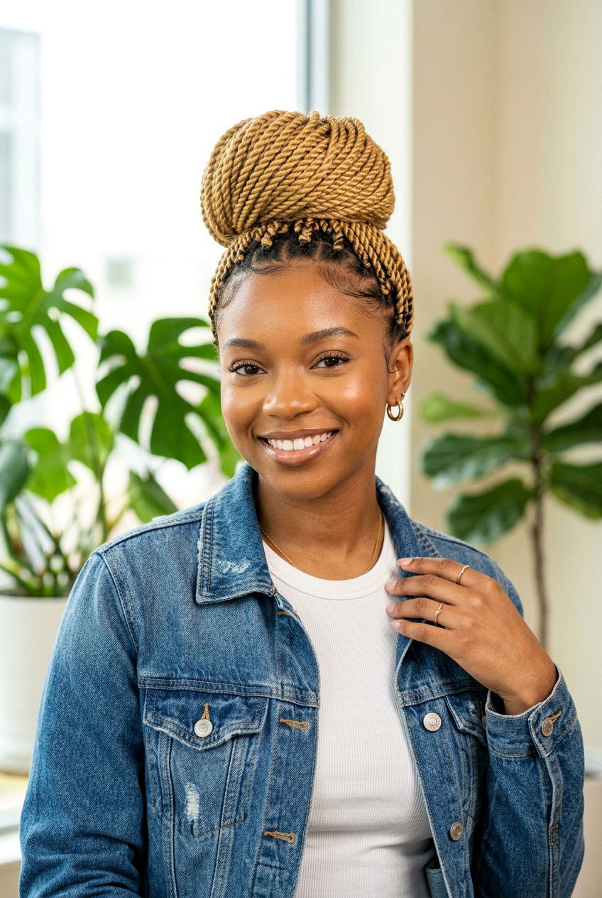 Blonde Senegalese Twist Bun - 20 senegalese twists bun for women - 20 senegalese twists bun for women