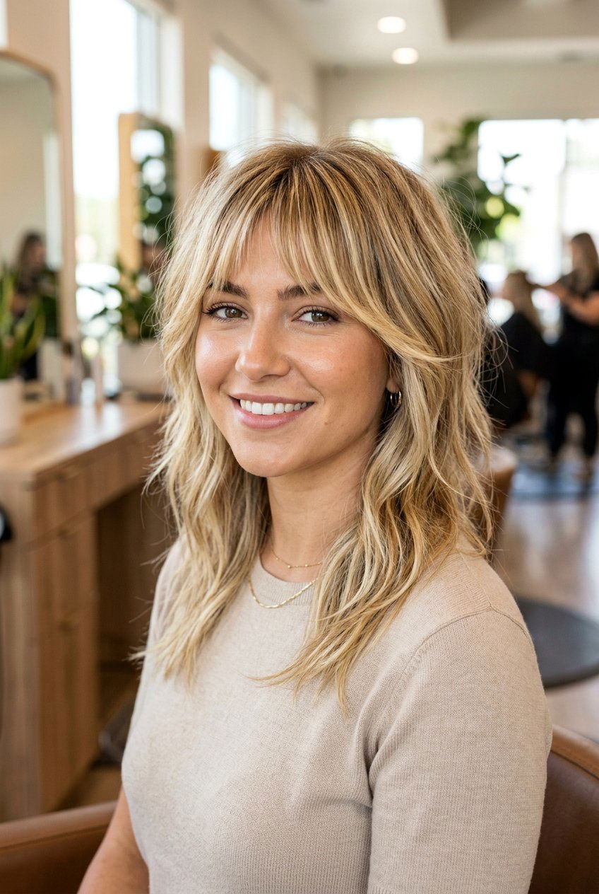 Blonde Shag Haircut With Bottleneck Bangs - 20 shag haircut with bottleneck bangs - 20 shag haircut with bottleneck bangs