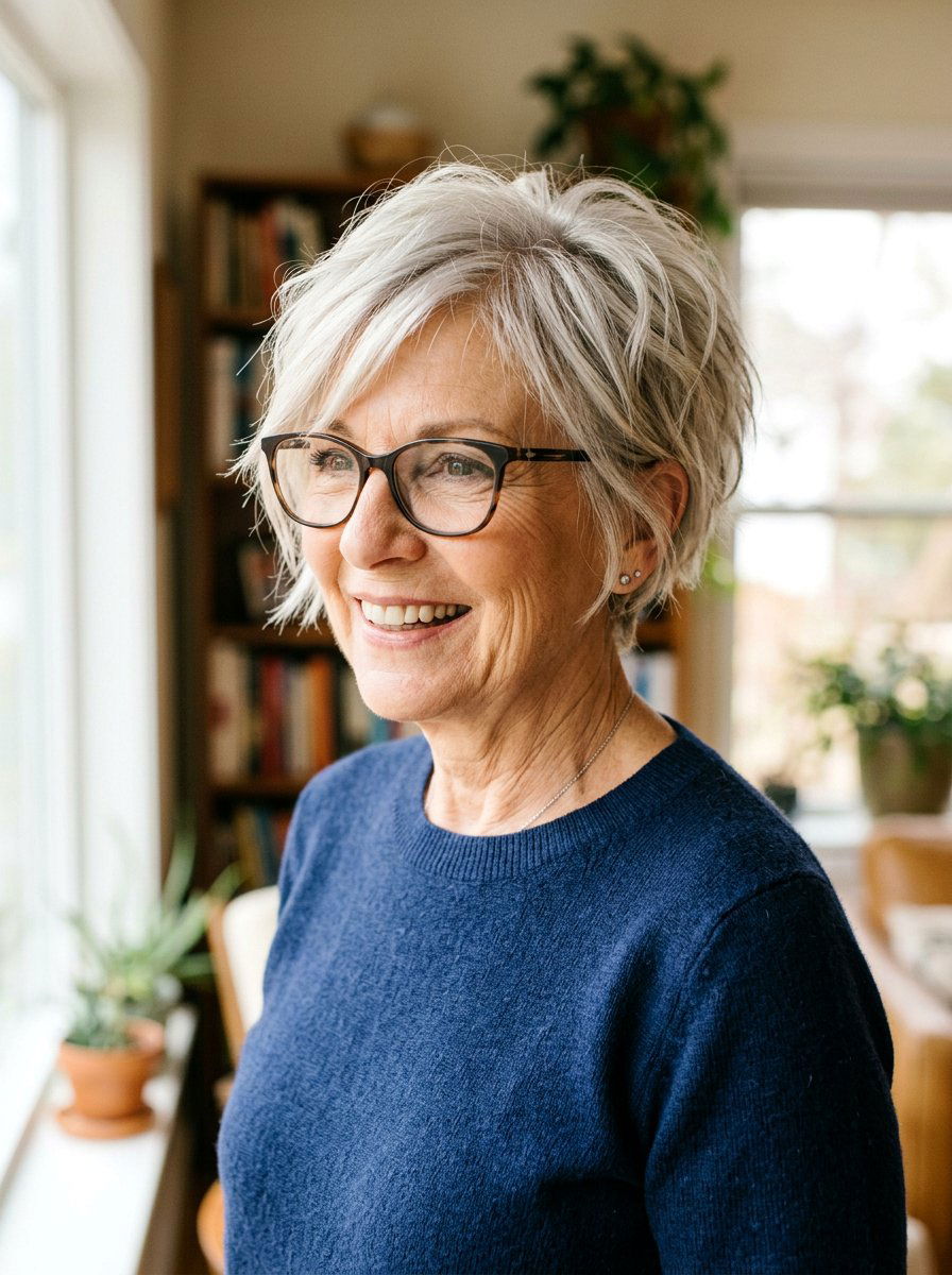 Blonde Shaggy Pixie Bob with Glasses - 20 short shag with glasses for older women - 20 short shag with glasses for older women