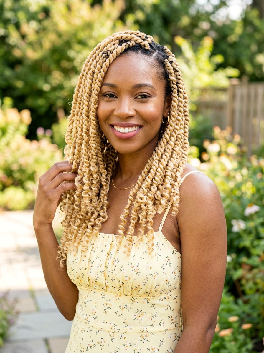 Blonde Shoulder Length Passion Twists - 20 shoulder length passion twists - 20 shoulder length passion twists