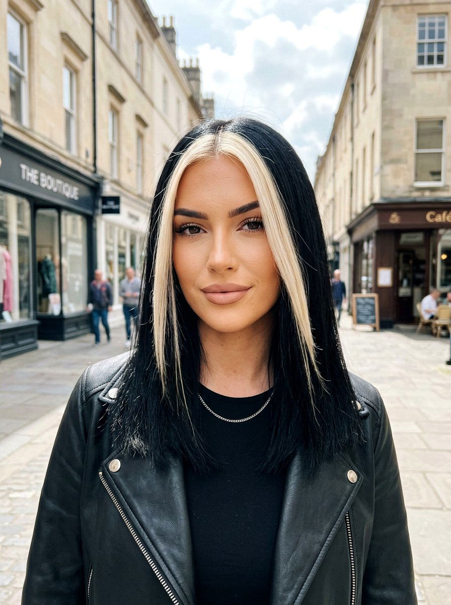 Blonde Skunk Stripe Money Piece on Black Hair - 20 skunk stripe money piece hair - 20 skunk stripe money piece hair