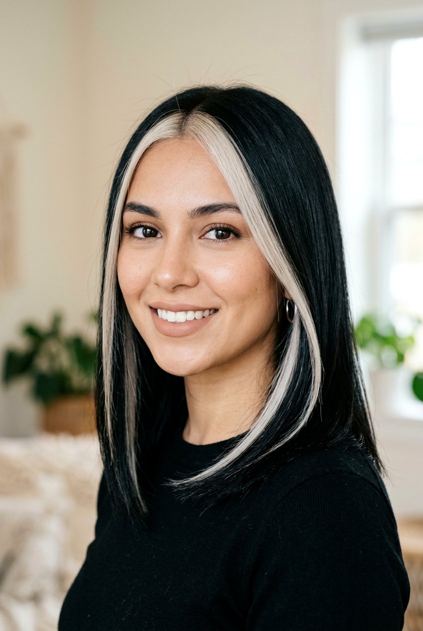 Blonde Skunk Stripe On Black Hair - 20 skunk stripe hair color - 20 skunk stripe hair color