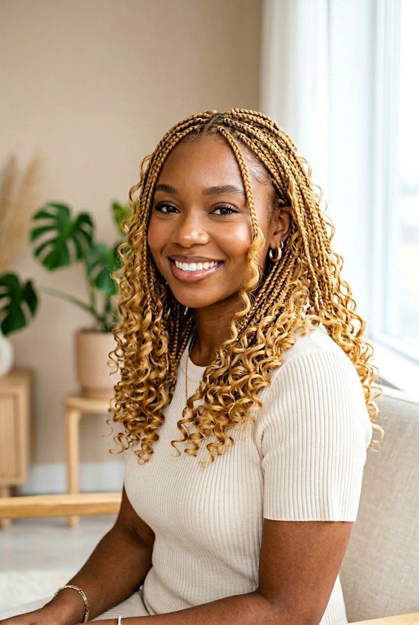 Blonde Small Knotless Braids With Curls - 20 small knotless braids with curls - 20 small knotless braids with curls