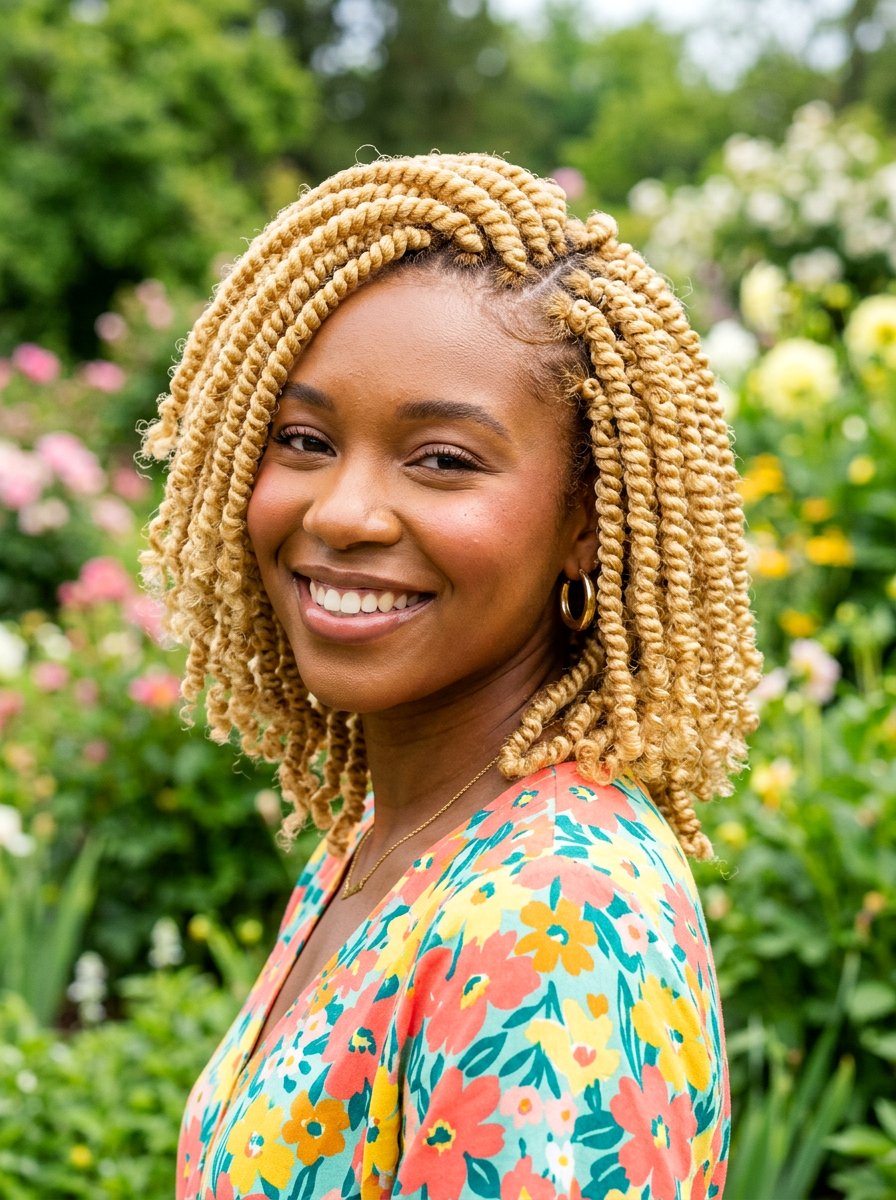 Blonde Spring Twist Bob - 20 spring twists bob hairstyle - 20 spring twists bob hairstyle