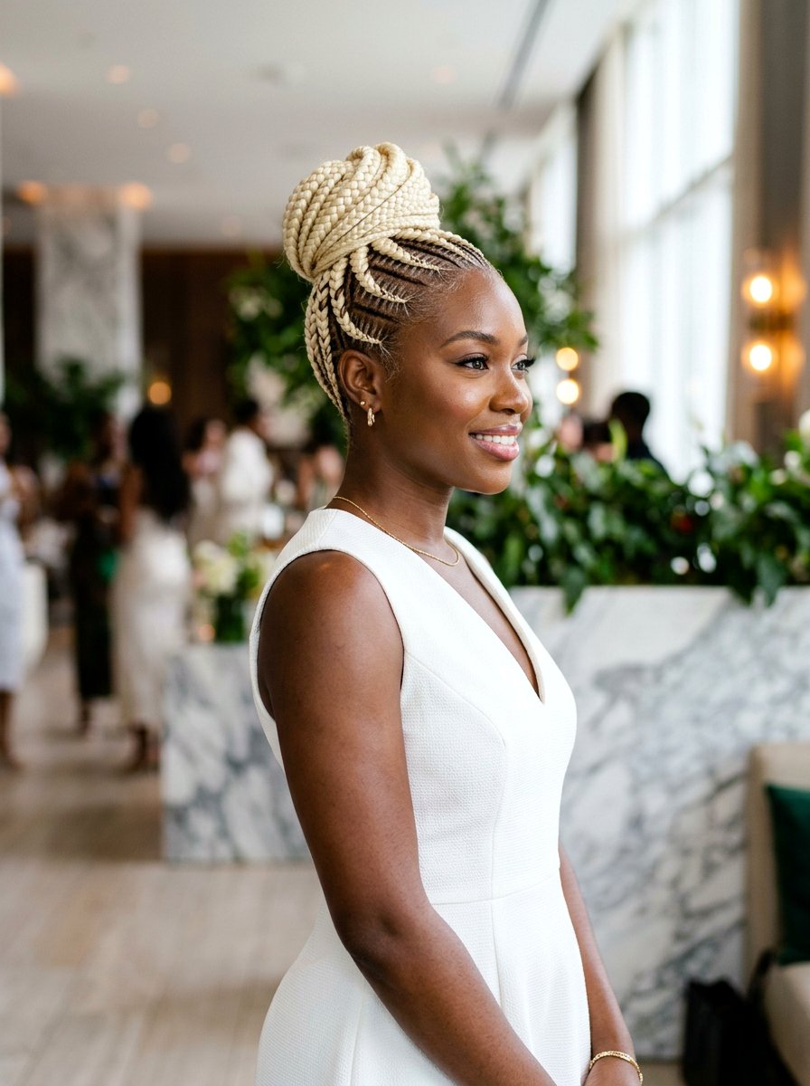 Blonde Stitch Braid Bun - 20 stitch braids into bun - 20 stitch braids into bun