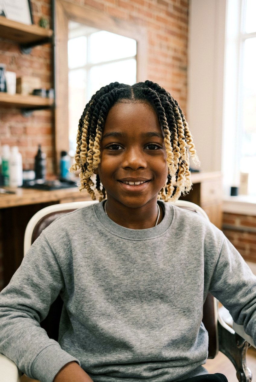 Blonde Tipped Twists with Curly Ends - 20 boys twists with curly top - 20 boys twists with curly top