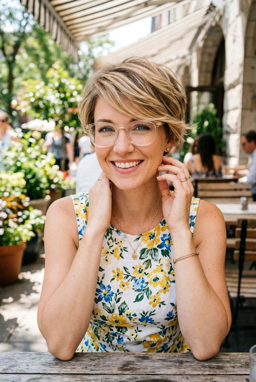 Blonde feathered pixie for glasses - 20 feathered pixie for women with glasses - 20 feathered pixie for women with glasses