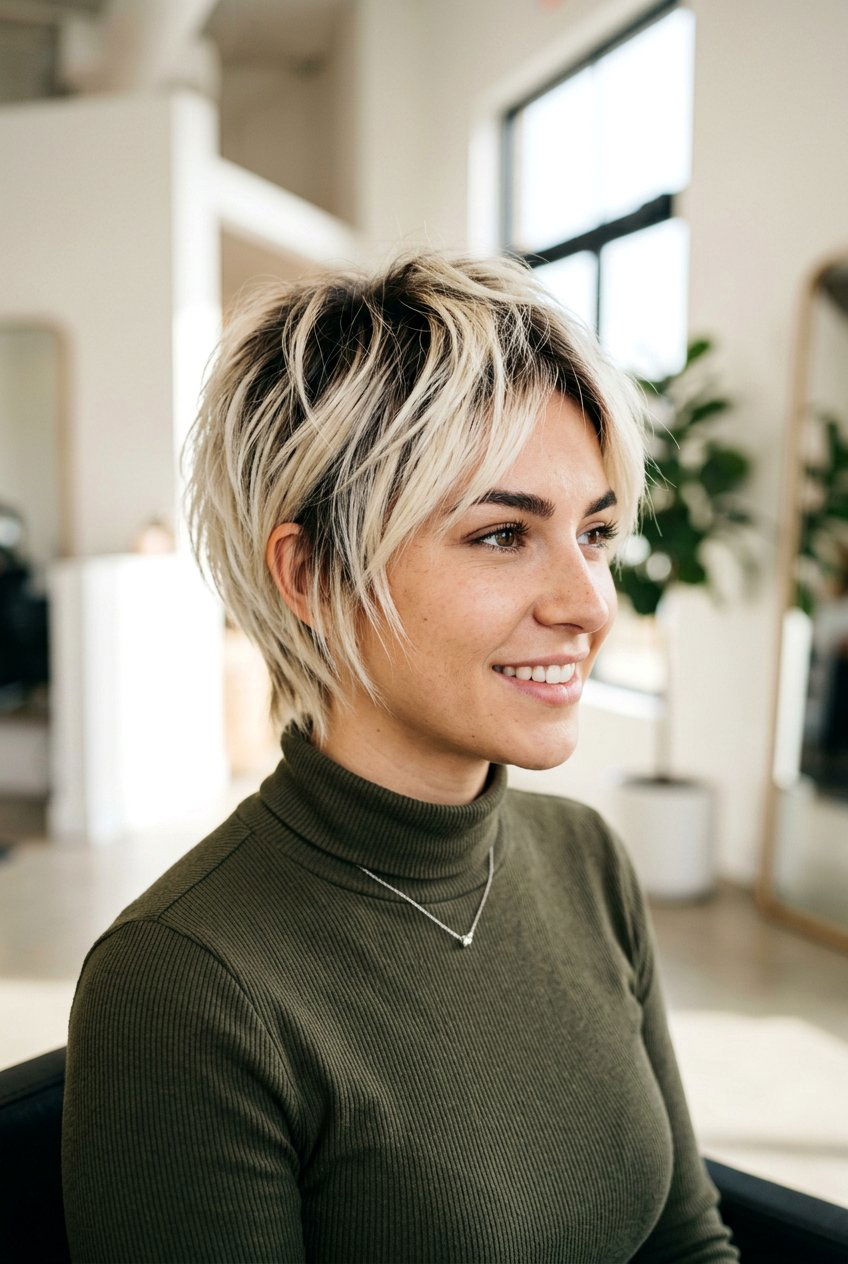 Blonde pixie with dark roots - 20 low maintenance pixie haircut - 20 low maintenance pixie haircut