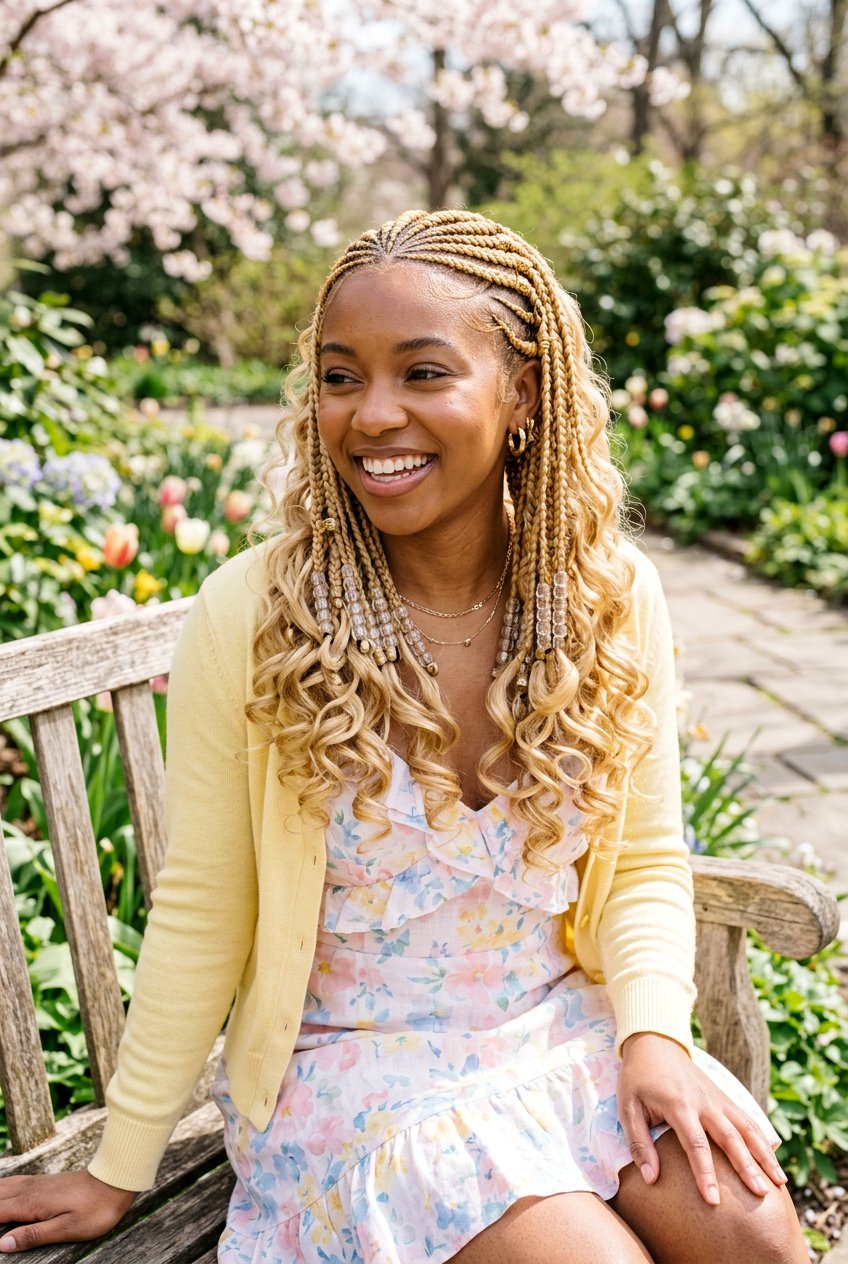 Blonde tribal braids with beads and curls - 20 tribal braids with beads and curls - 20 tribal braids with beads and curls