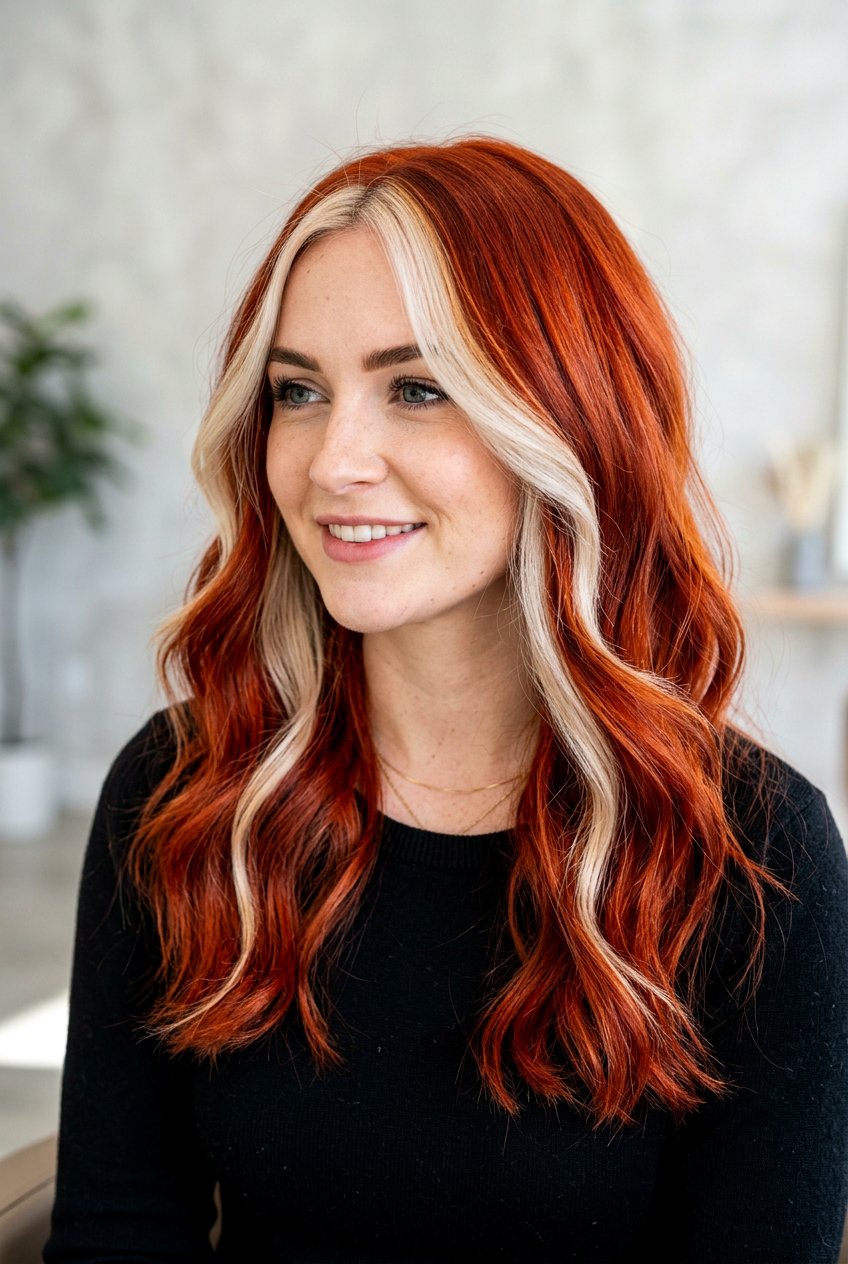 Blood Orange Red Hair with Blonde Money Piece - 20 red hair with blonde money piece - 20 red hair with blonde money piece