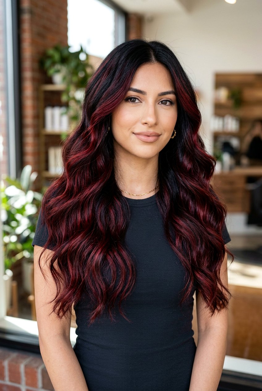 Blood Red Balayage on Black Hair - 20 red balayage on black hair - 20 red balayage on black hair