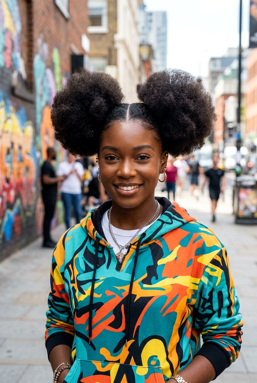 Blowout Afro Space Buns - 20 blowout afro hairstyle for natural hair - 20 blowout afro hairstyle for natural hair