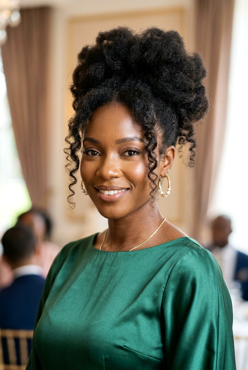 Blowout Afro Updo with Tendrils - 20 blowout afro hairstyle for natural hair - 20 blowout afro hairstyle for natural hair