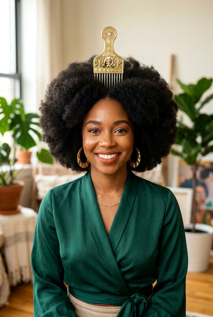 Blowout Afro with Accessory Picks - 20 blowout afro hairstyle for natural hair - 20 blowout afro hairstyle for natural hair