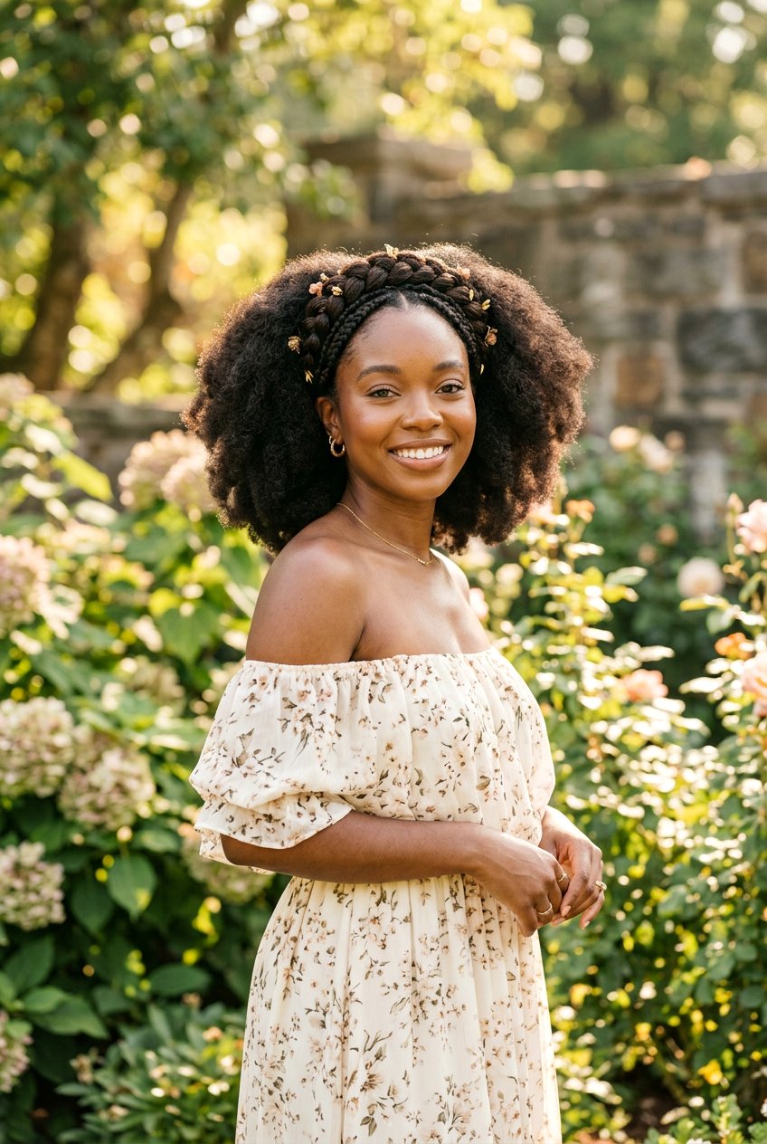 Blowout Afro with Braided Crown - 20 blowout afro hairstyle for natural hair - 20 blowout afro hairstyle for natural hair