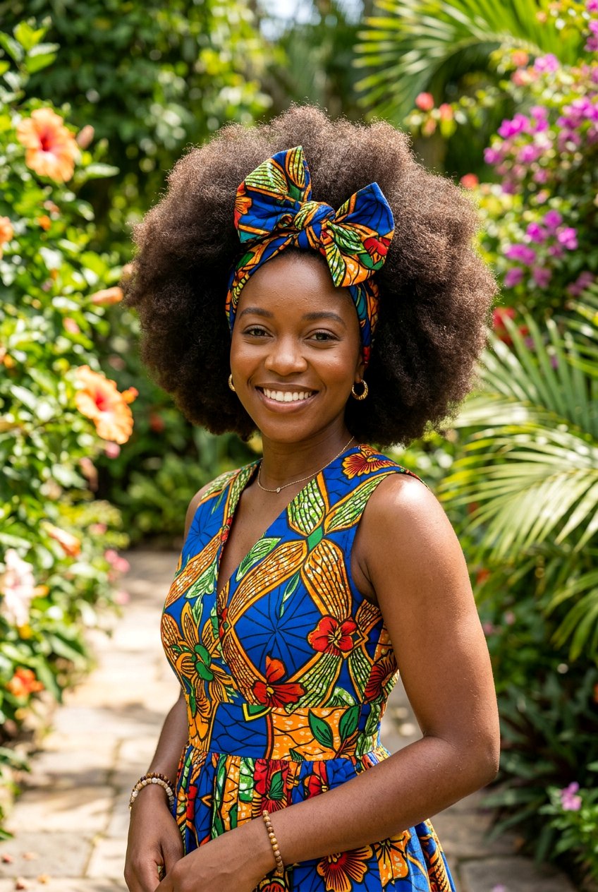 Blowout Afro with Scarf Wrap - 20 blowout afro hairstyle for natural hair - 20 blowout afro hairstyle for natural hair