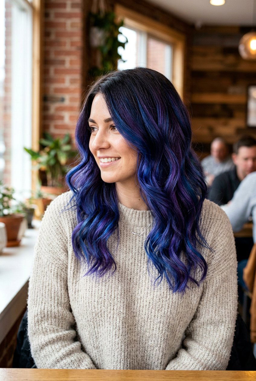 Blue And Purple Galaxy Balayage On Dark Hair - 20 galaxy balayage on dark hair - 20 galaxy balayage on dark hair