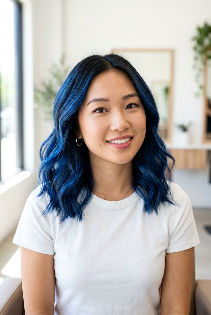 Blue Balayage Lob On Black Hair - 20 blue balayage on black hair - 20 blue balayage on black hair