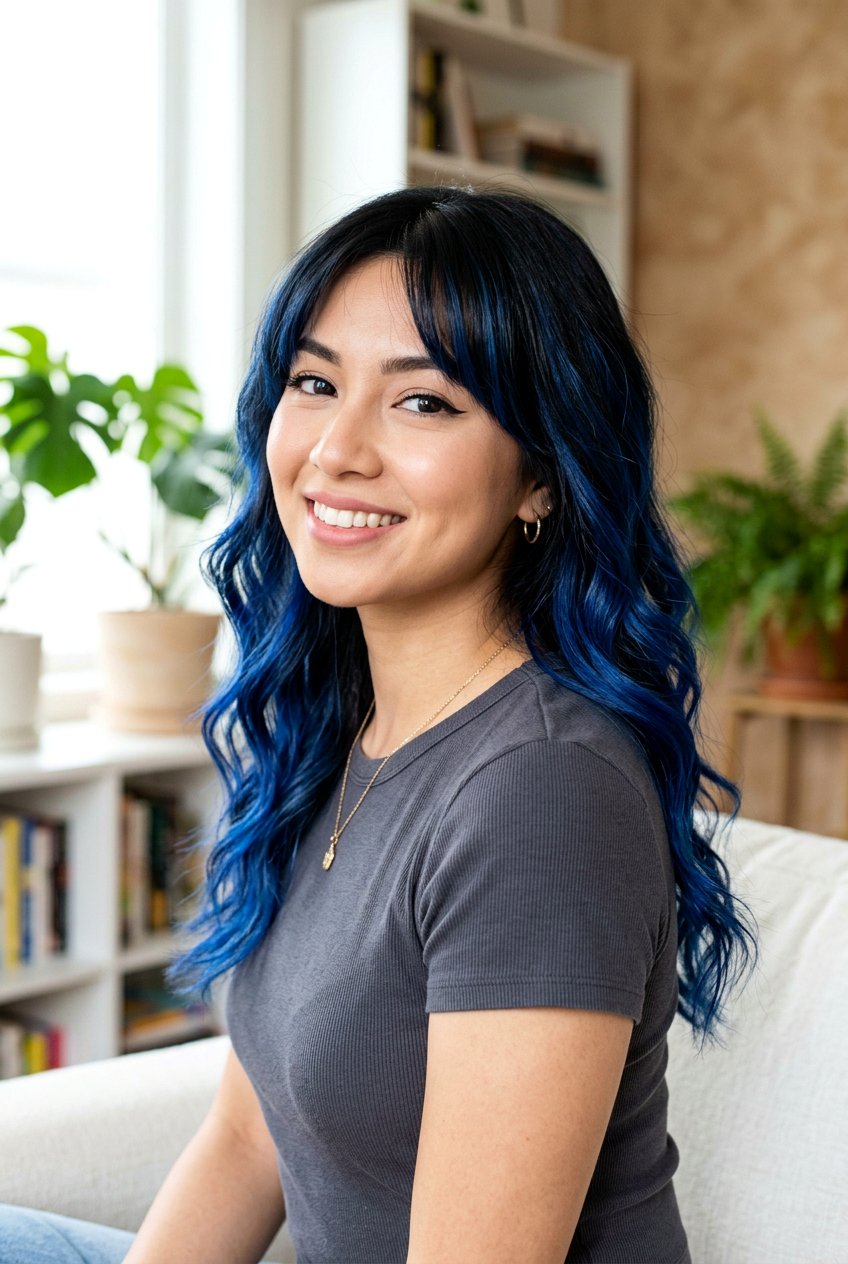 Blue Balayage On Black Hair With Bangs - 20 blue balayage on black hair - 20 blue balayage on black hair