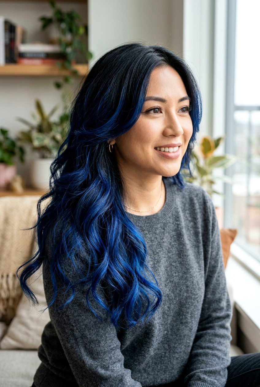 Blue Balayage On Black Hair With Layers - 20 blue balayage on black hair - 20 blue balayage on black hair