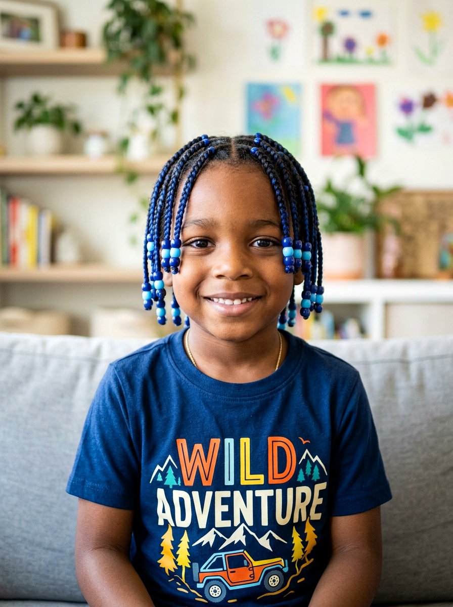 Blue Beads Box Braids For Boys - 20 kids box braids with beads - 20 kids box braids with beads