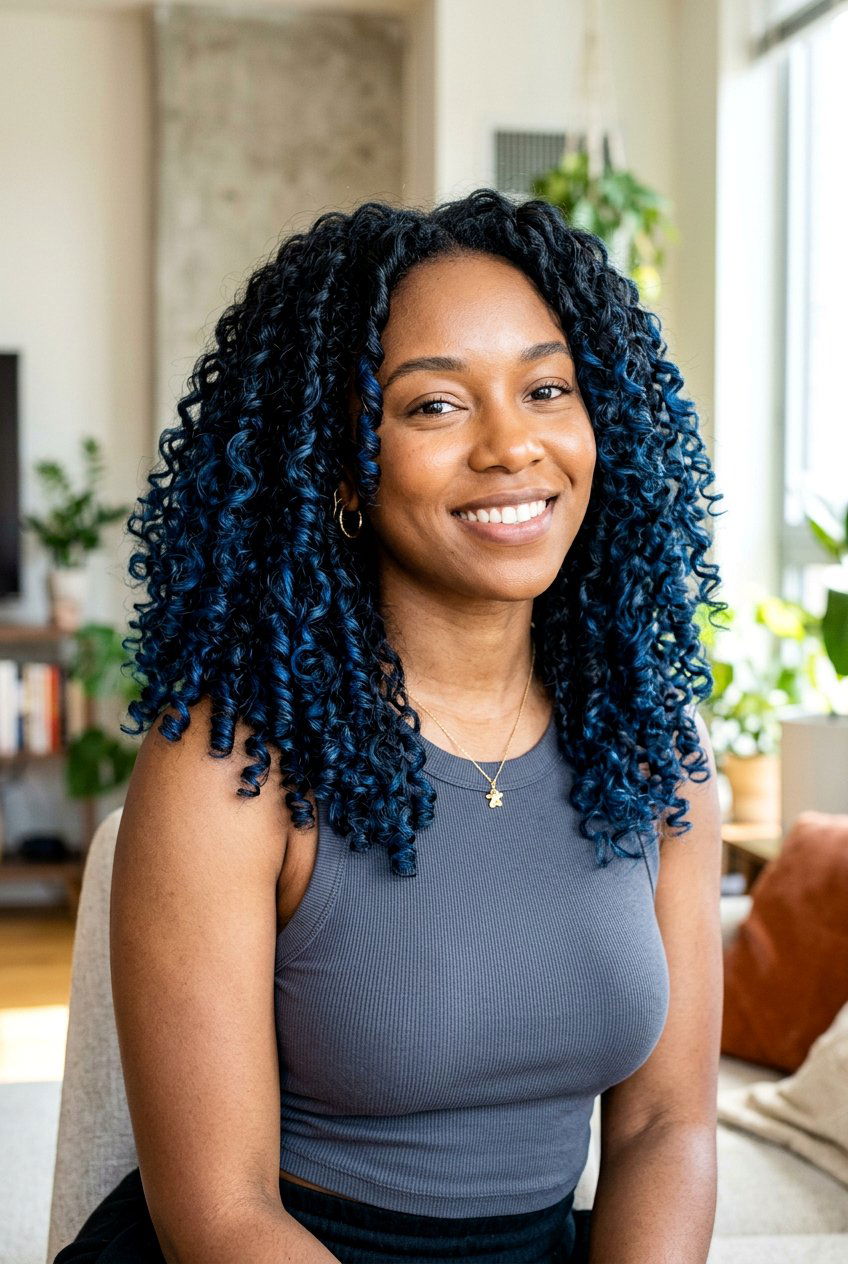 Blue Black Balayage On Curly Hair - 20 blue black balayage - 20 blue black balayage