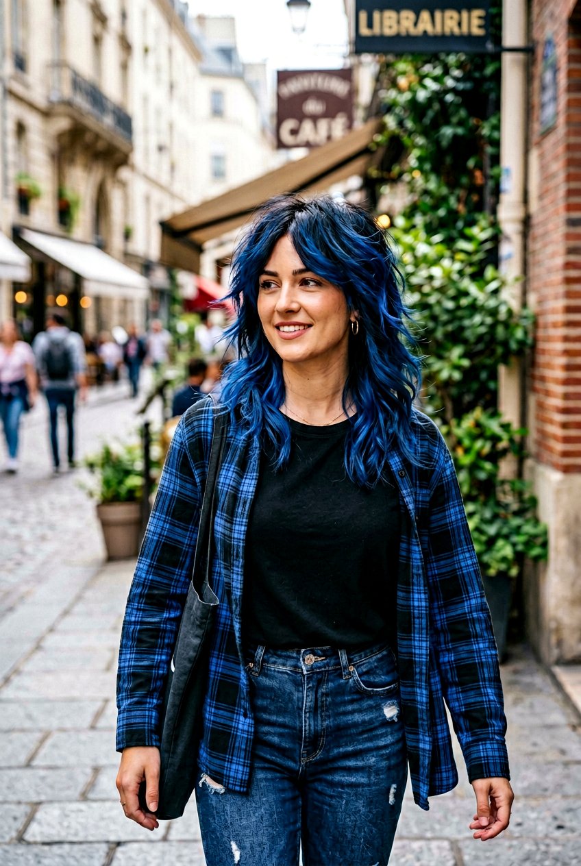 Blue Black Balayage On Layered Hair - 20 blue black balayage - 20 blue black balayage