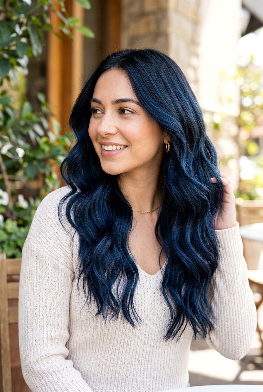 Blue Black Balayage On Wavy Hair - 20 blue black balayage - 20 blue black balayage
