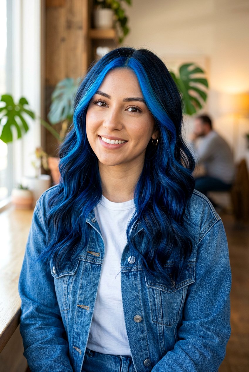 Blue Black Balayage With Money Piece - 20 blue black balayage - 20 blue black balayage