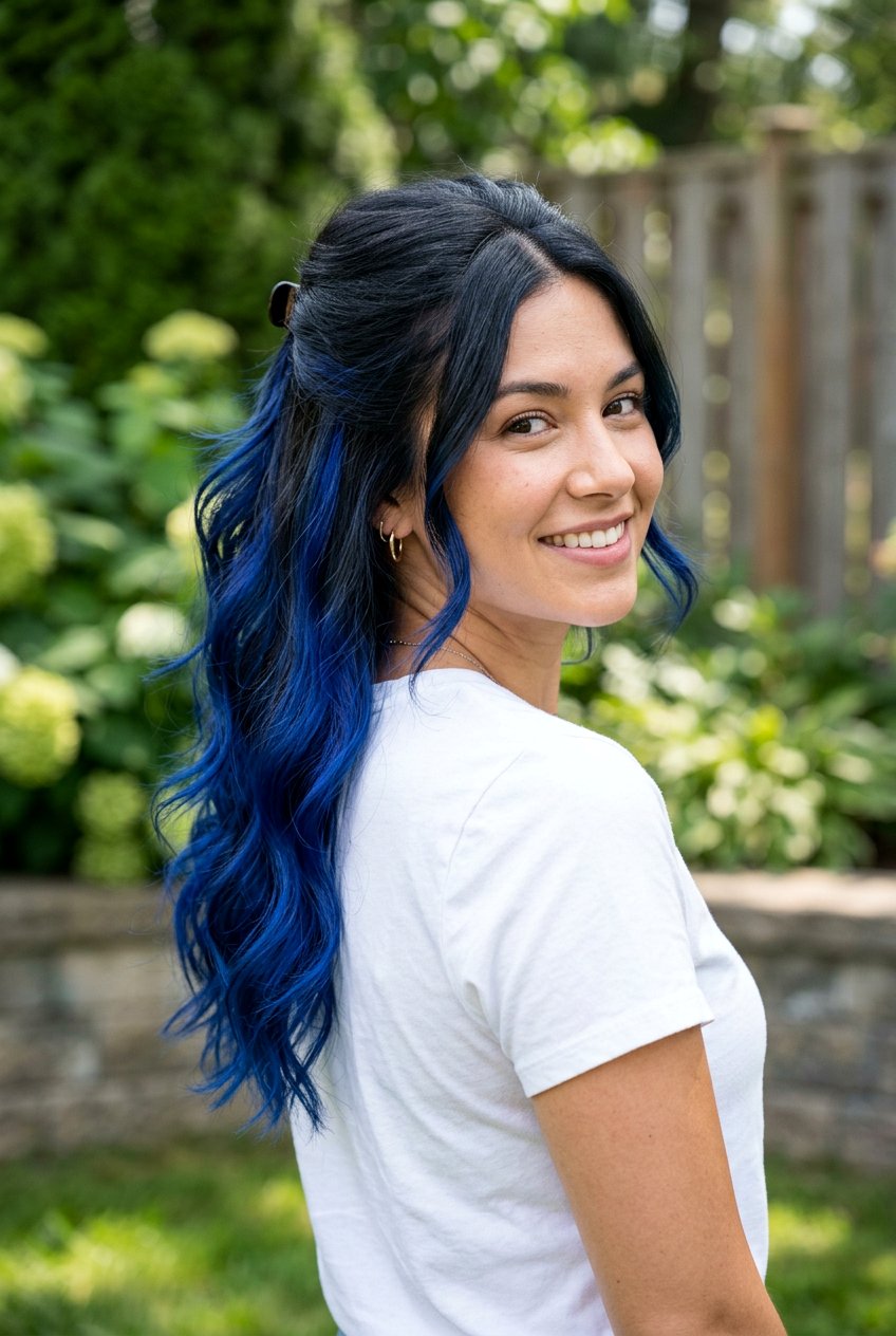Blue Black Balayage With Peekaboo Color - 20 blue black balayage - 20 blue black balayage