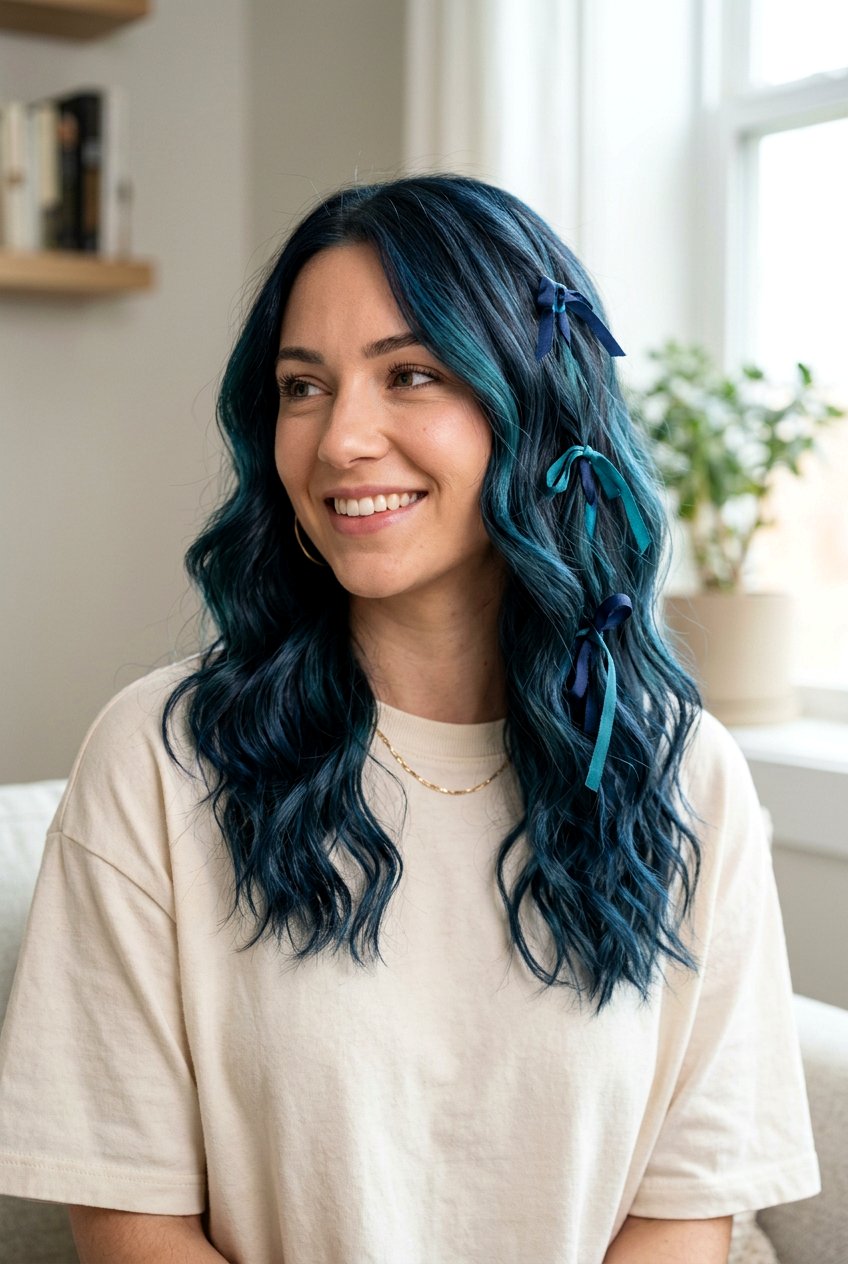 Blue Black Balayage With Teal Hints - 20 blue black balayage - 20 blue black balayage