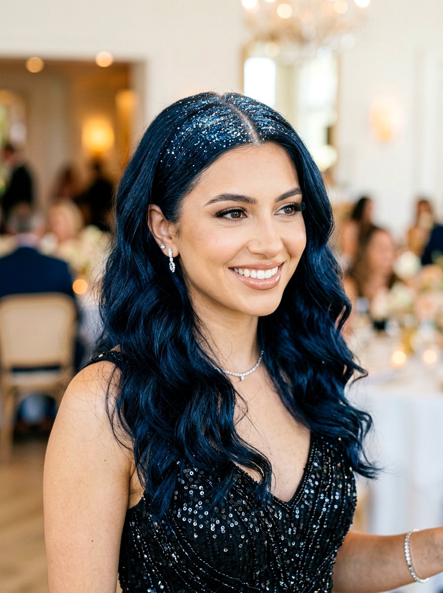 Blue Black Hair With Glitter Roots - 20 winter blue black hair color - 20 winter blue black hair color