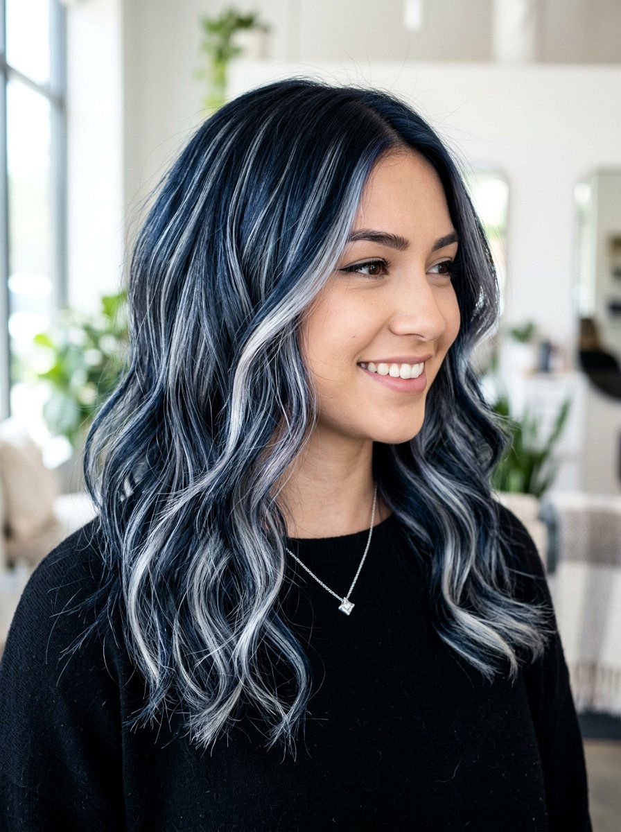 Blue Black Hair With Silver Highlights - 20 winter blue black hair color - 20 winter blue black hair color
