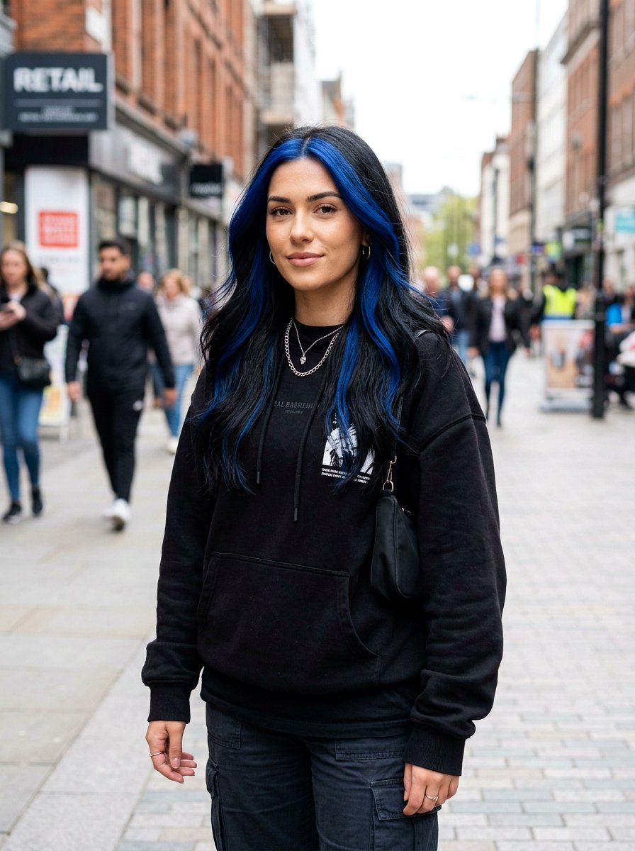 Blue Black Money Piece Hair Color - 20 winter blue black hair color - 20 winter blue black hair color