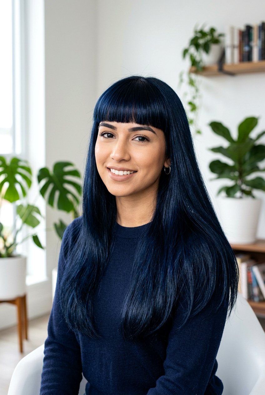 Blue Black With Bangs - 20 blue black hair color - 20 blue black hair color