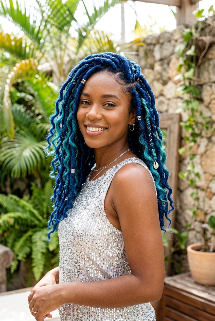 Blue Boho Faux Locs - 20 boho faux loc hairstyles - 20 boho faux loc hairstyles