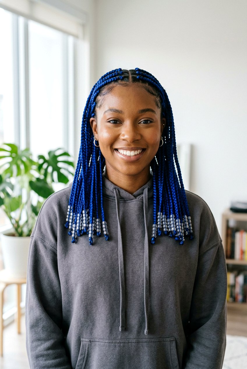 Blue Medium Knotless Braids With Beads - 20 medium knotless braids with beads - 20 medium knotless braids with beads