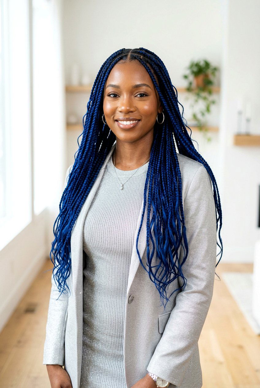 Blue Medium Knotless Braids - 20 medium knotless braids styles - 20 medium knotless braids styles