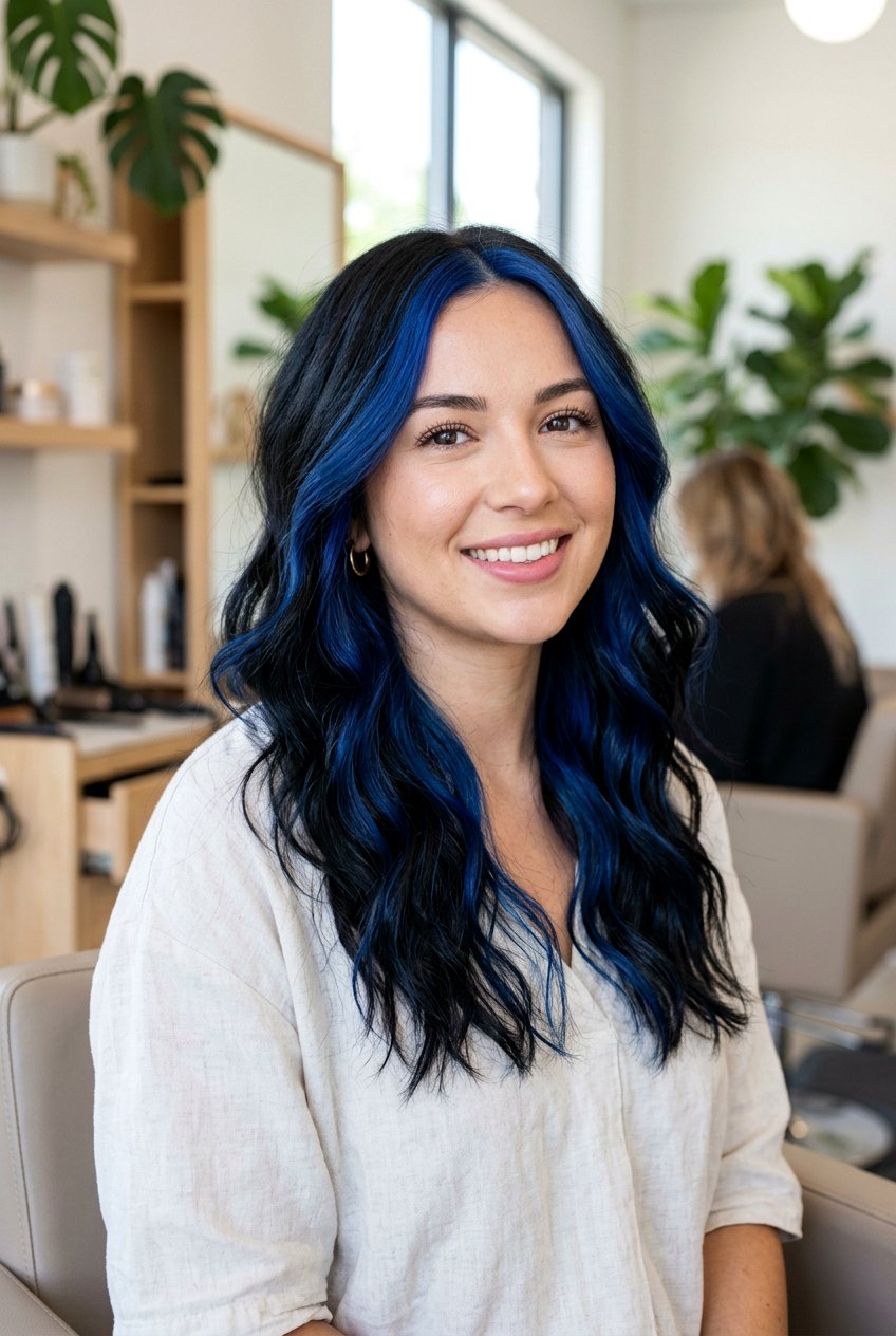 Blue Money Piece Balayage On Black Hair - 20 blue balayage on black hair - 20 blue balayage on black hair