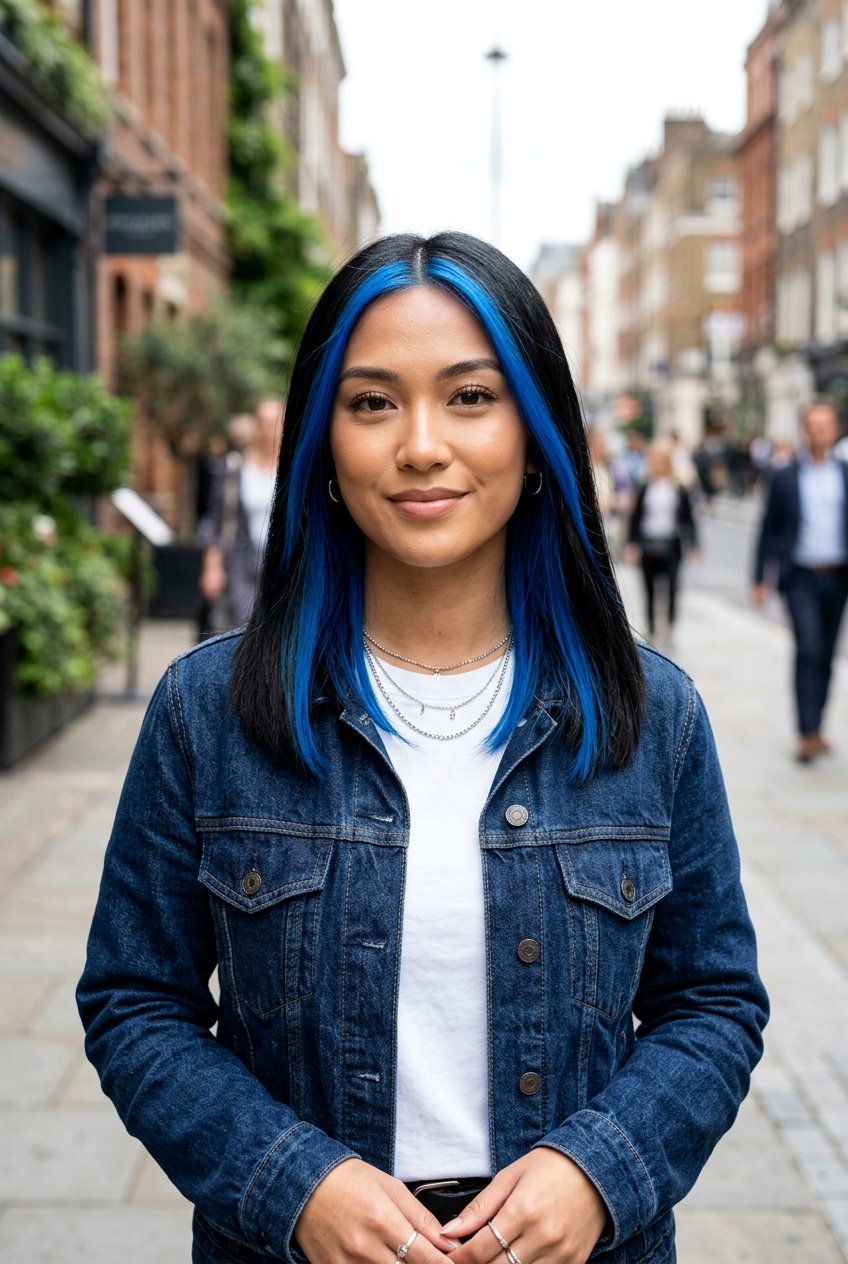 Blue Money Piece Jet Black Hair - 20 e girl money piece hair - 20 e girl money piece hair