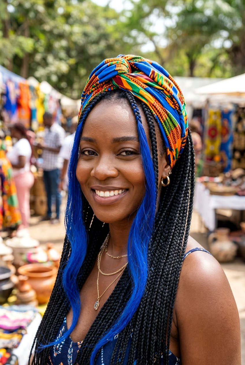 Blue Money Piece on Black Hair With Braided Style - 20 blue money piece on black hair - 20 blue money piece on black hair