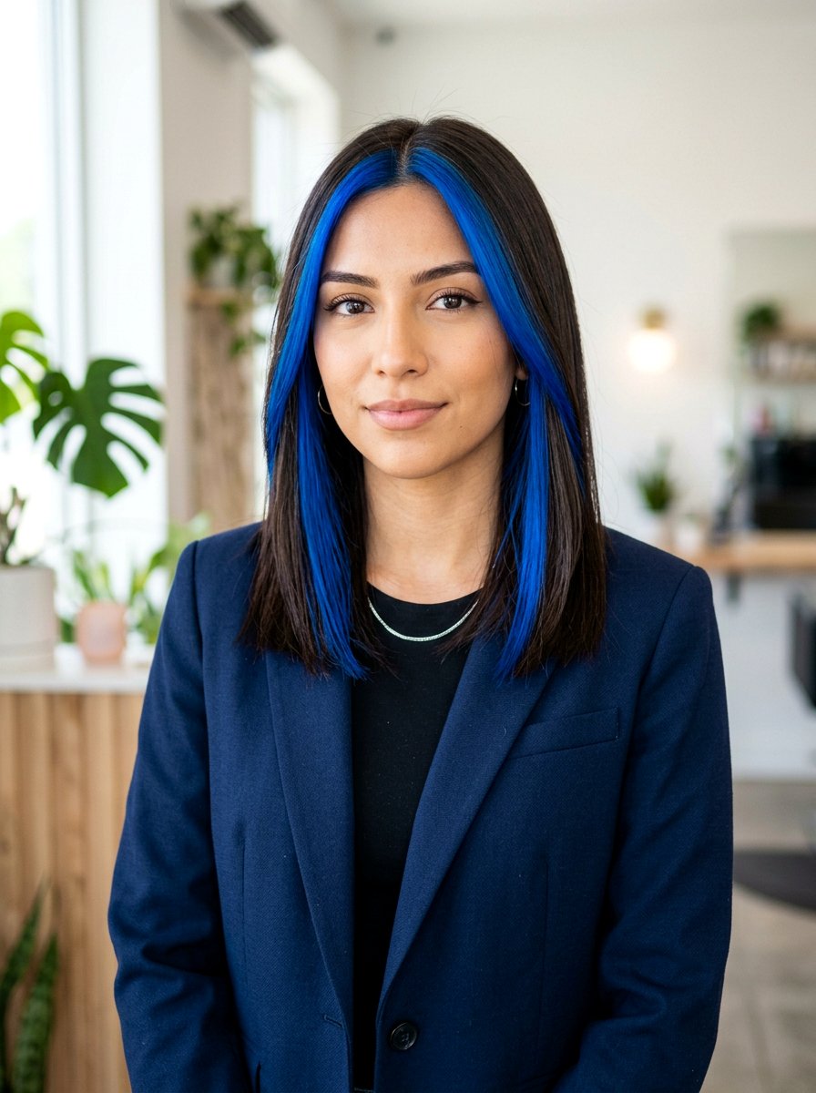 Blue Skunk Stripe Money Piece Highlights - 20 skunk stripe money piece hair - 20 skunk stripe money piece hair