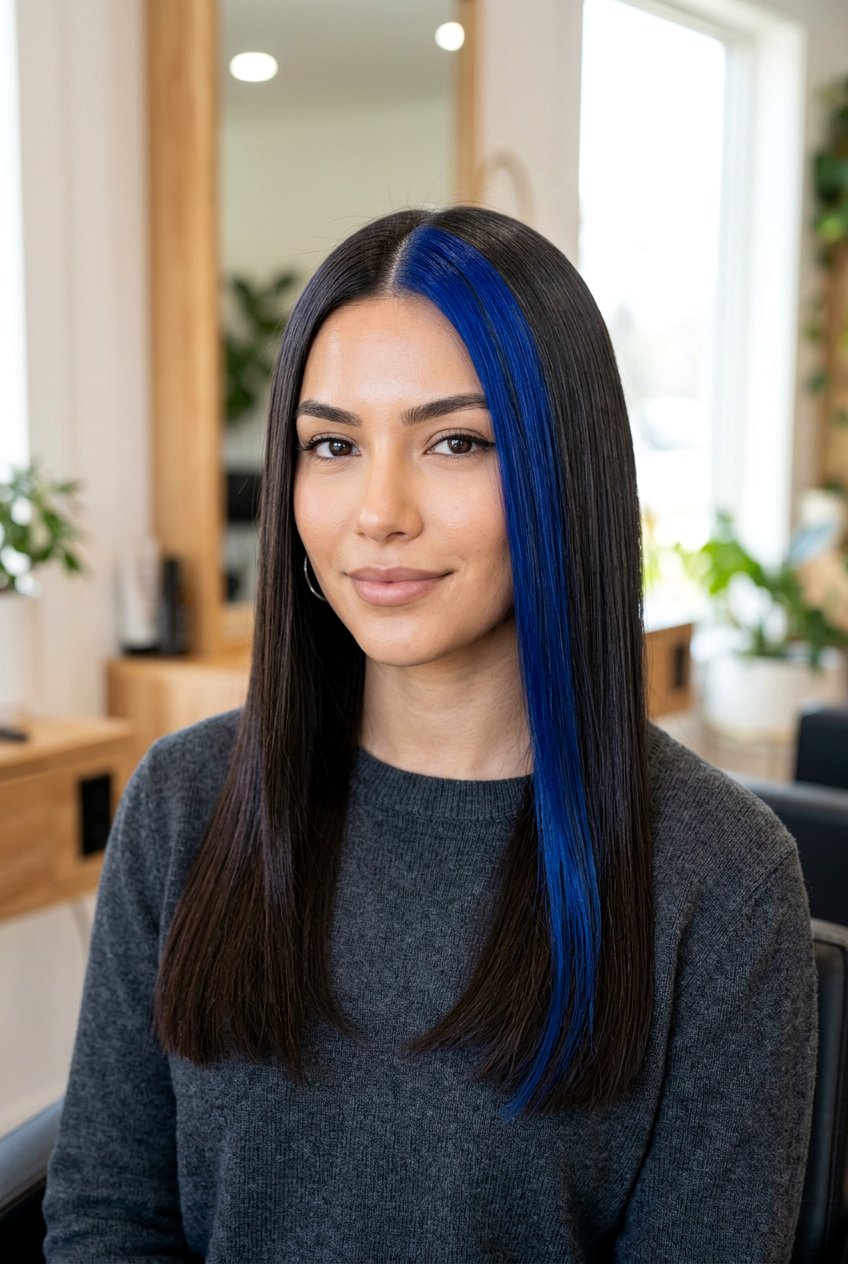 Blue Skunk Stripe On Dark Hair - 20 skunk stripe hair color