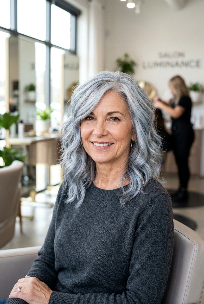 Blue Toned Silver Balayage - 20 silver balayage for mature women - 20 silver balayage for mature women