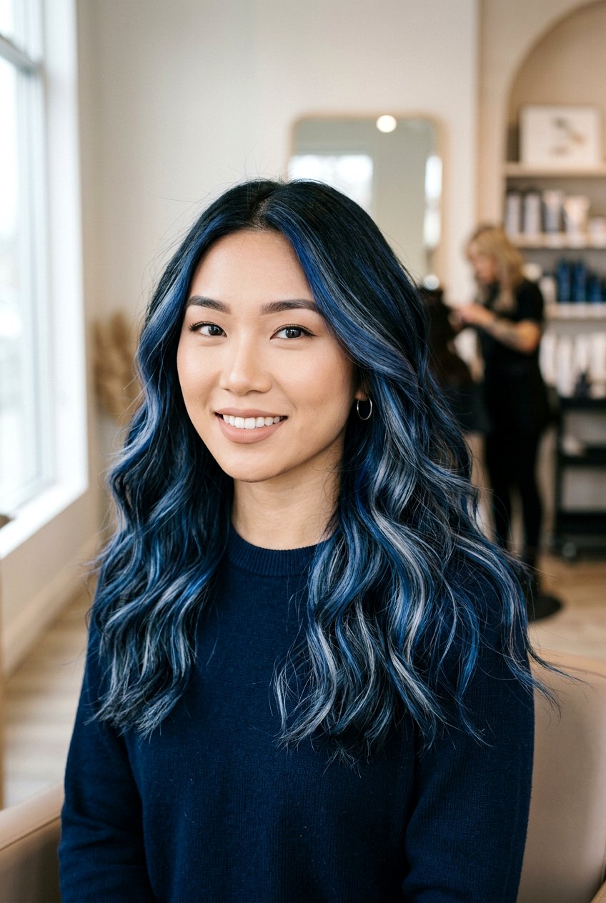 Blue and silver highlights black hair - 20 black hair with blue highlights - 20 black hair with blue highlights