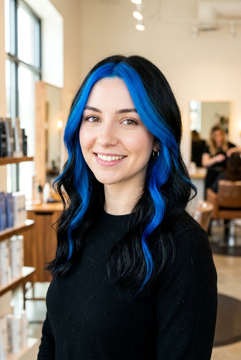 Blue money piece black hair - 20 black hair with blue highlights - 20 black hair with blue highlights