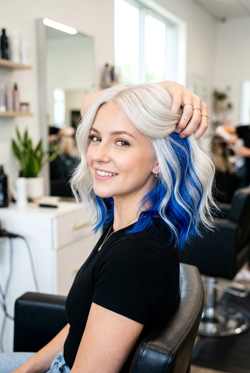Blue peekaboo hair color - 20 hidden color under hair - 20 hidden color under hair